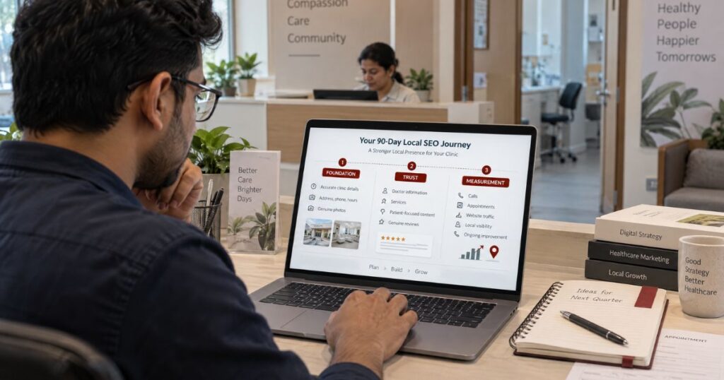 Clinic local SEO roadmap covering Google Business Profile, patient trust and performance measurement
