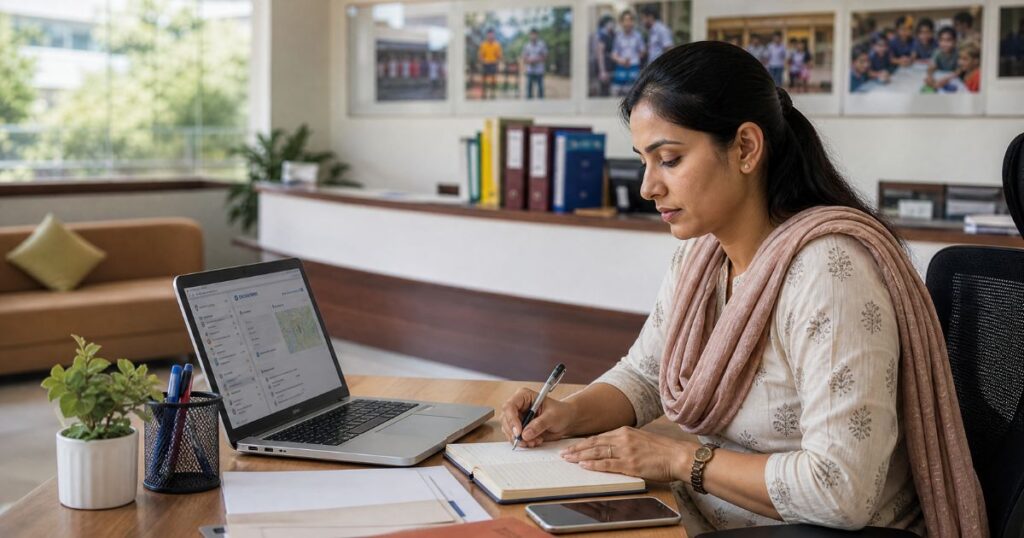 School marketing professional managing local SEO and Google Business Profile