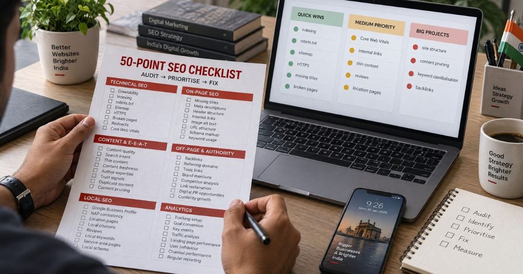 SEO audit prioritisation showing technical content and SEO fixes